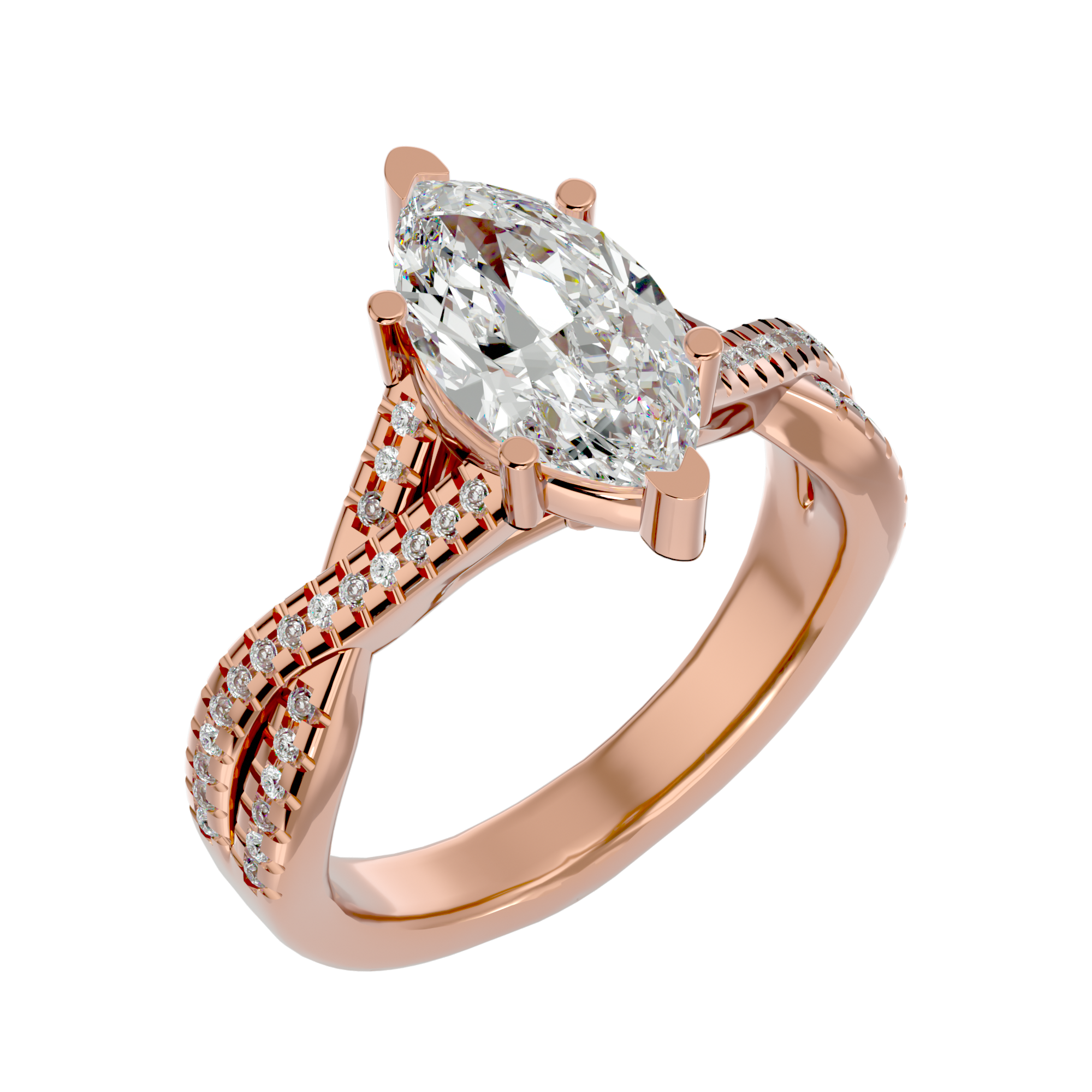 Mallory Diamond Solitaire Ring with a marquise-cut diamond in a sleek gold band.
