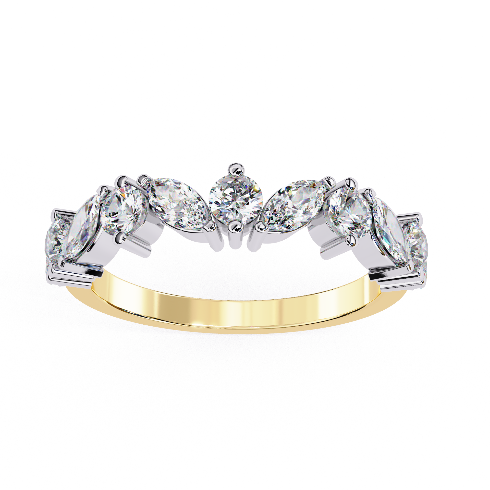Claire Diamond Band featuring alternating marquise and round-cut diamonds set in a two-tone gold design for a sophisticated look.
