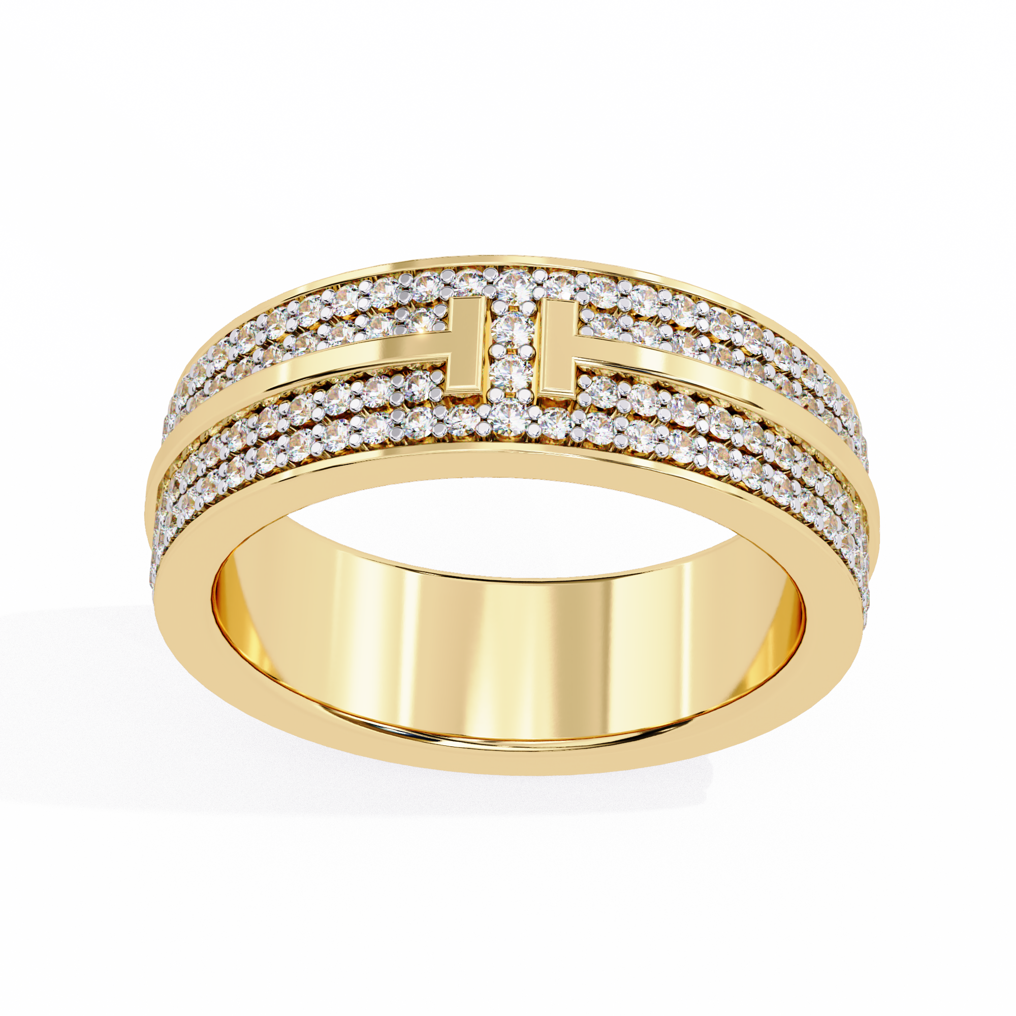 Lydia Diamond Band in gold with multiple rows of round-cut diamonds, offering a bold and sophisticated look.