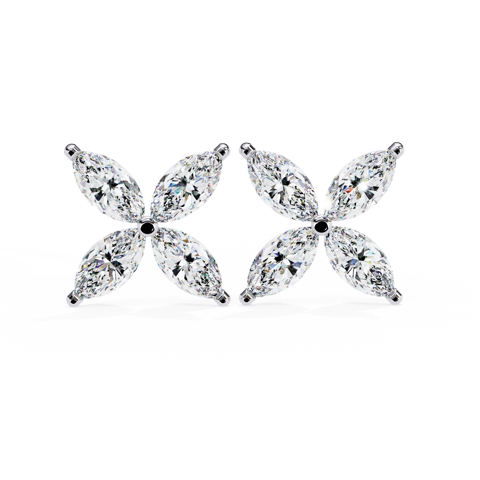Eloise Diamond Earrings with marquise-cut diamonds arranged in a floral-inspired symmetrical pattern for a delicate and elegant look.