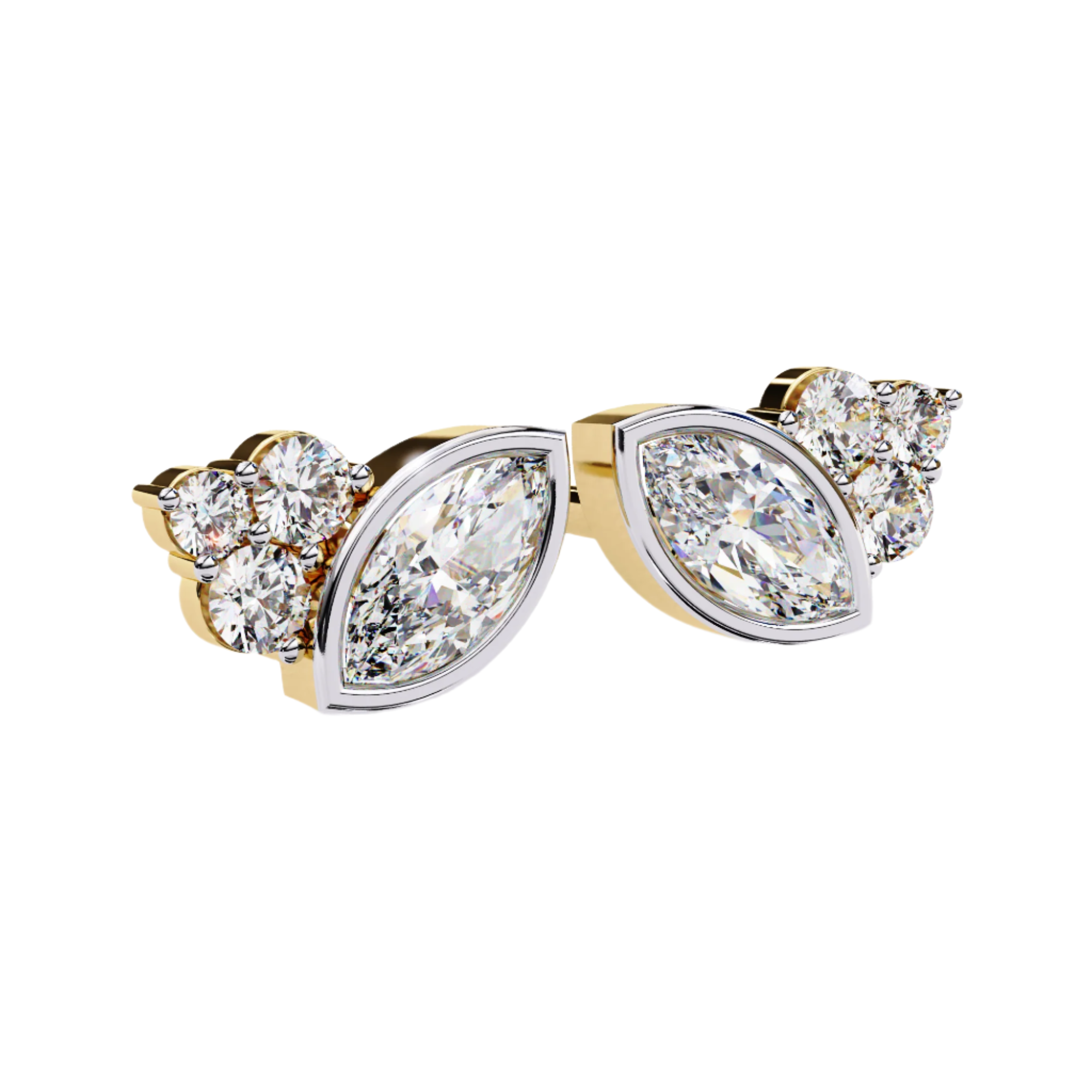Marvel Diamond Earrings with marquise and round diamonds set in gold, blending elegance and brilliance for a refined look.