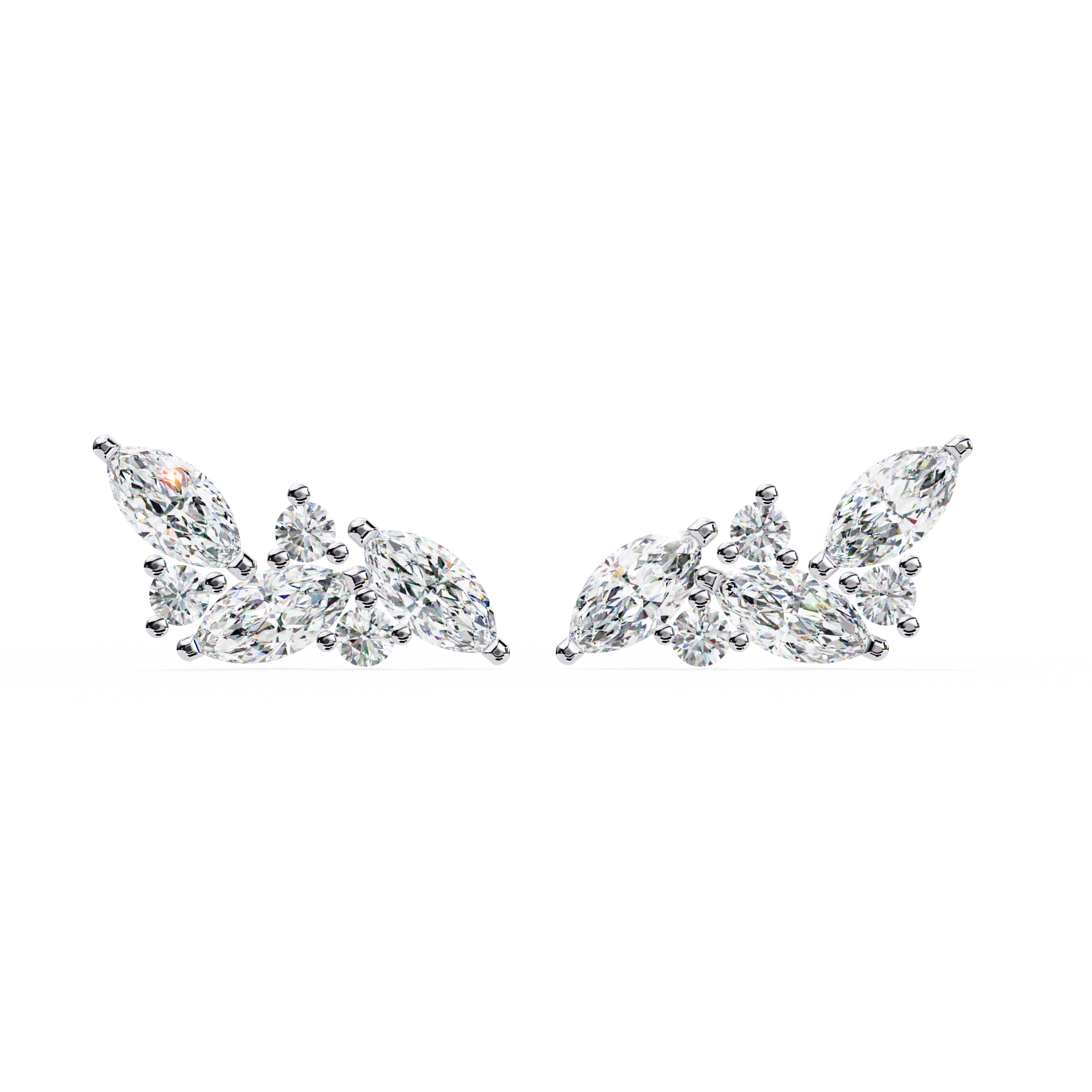 Cia Diamond Earrings featuring marquise and round-cut diamonds in a floral-inspired cluster design set in gold for a radiant finish.