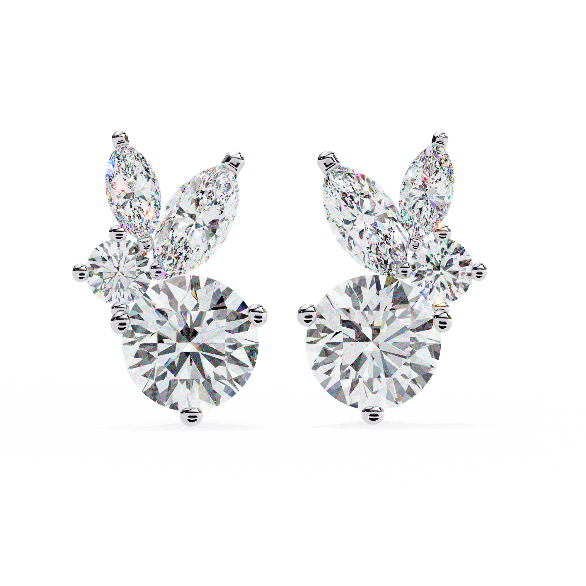 Ezra Diamond Earrings with round-cut and marquise-cut diamonds in a floral-inspired cluster design for a radiant and elegant look.