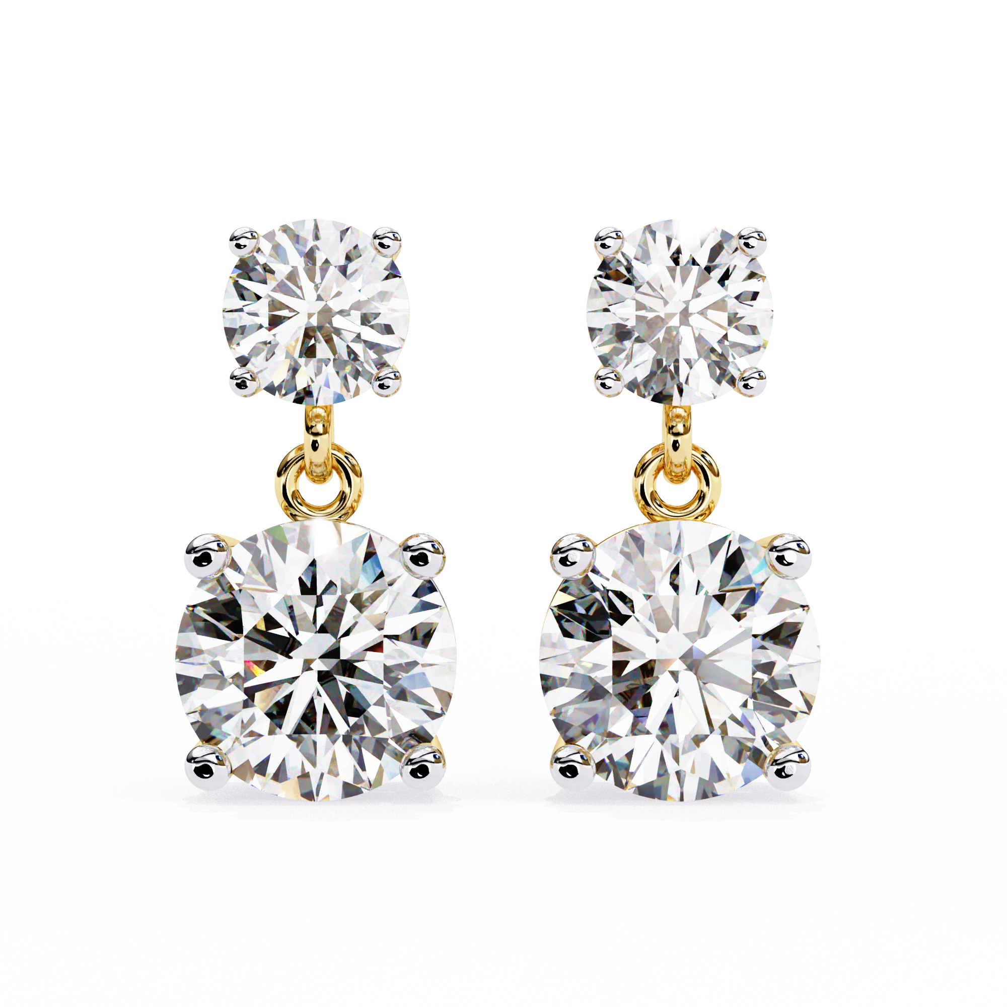 Stella Diamond Earrings featuring round-cut diamonds in a classic two-stone drop design set in gold for a timeless and elegant look.