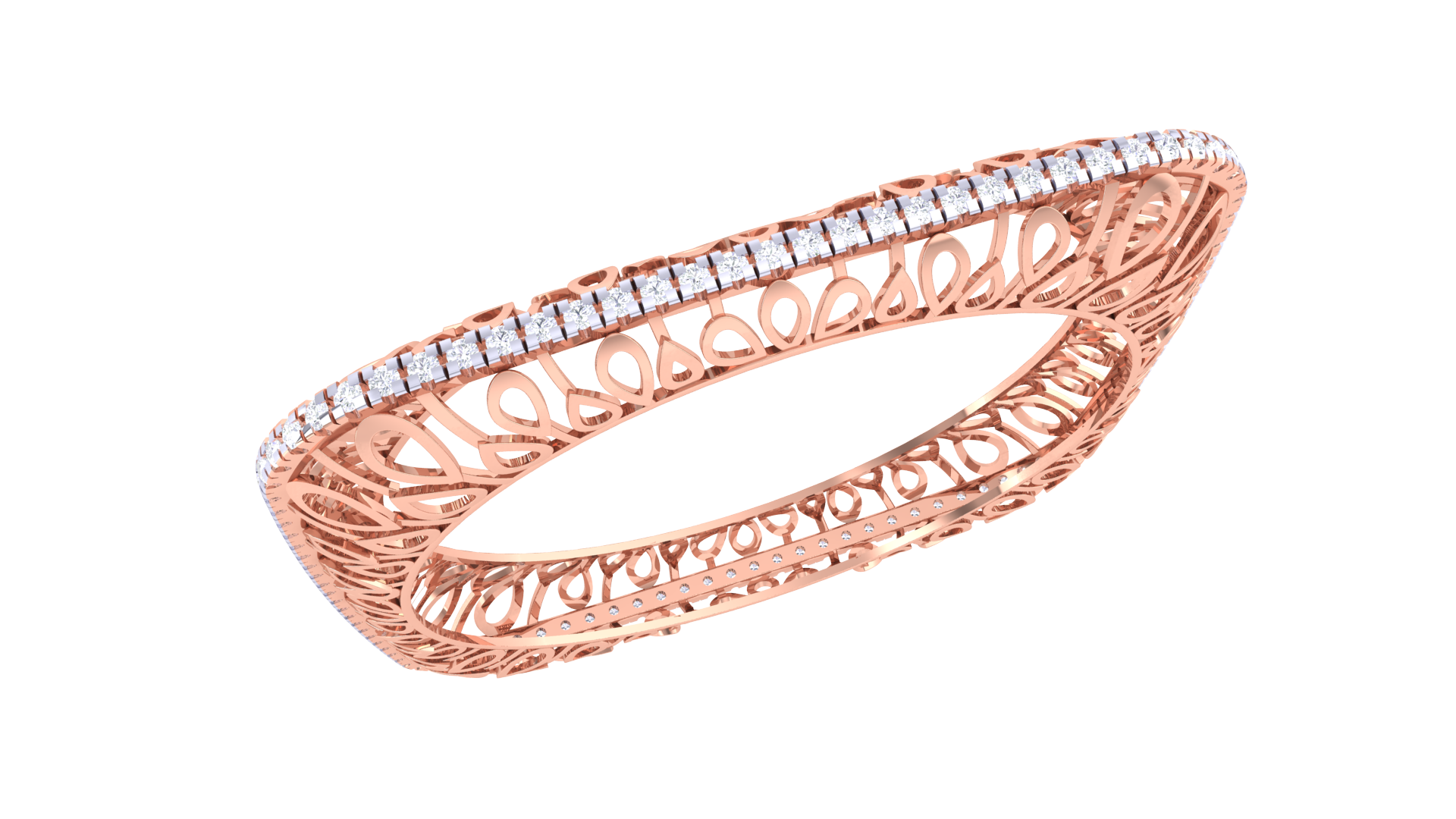 Madison Diamond Bangle with a square design, delicate filigree pattern, and shimmering diamonds.