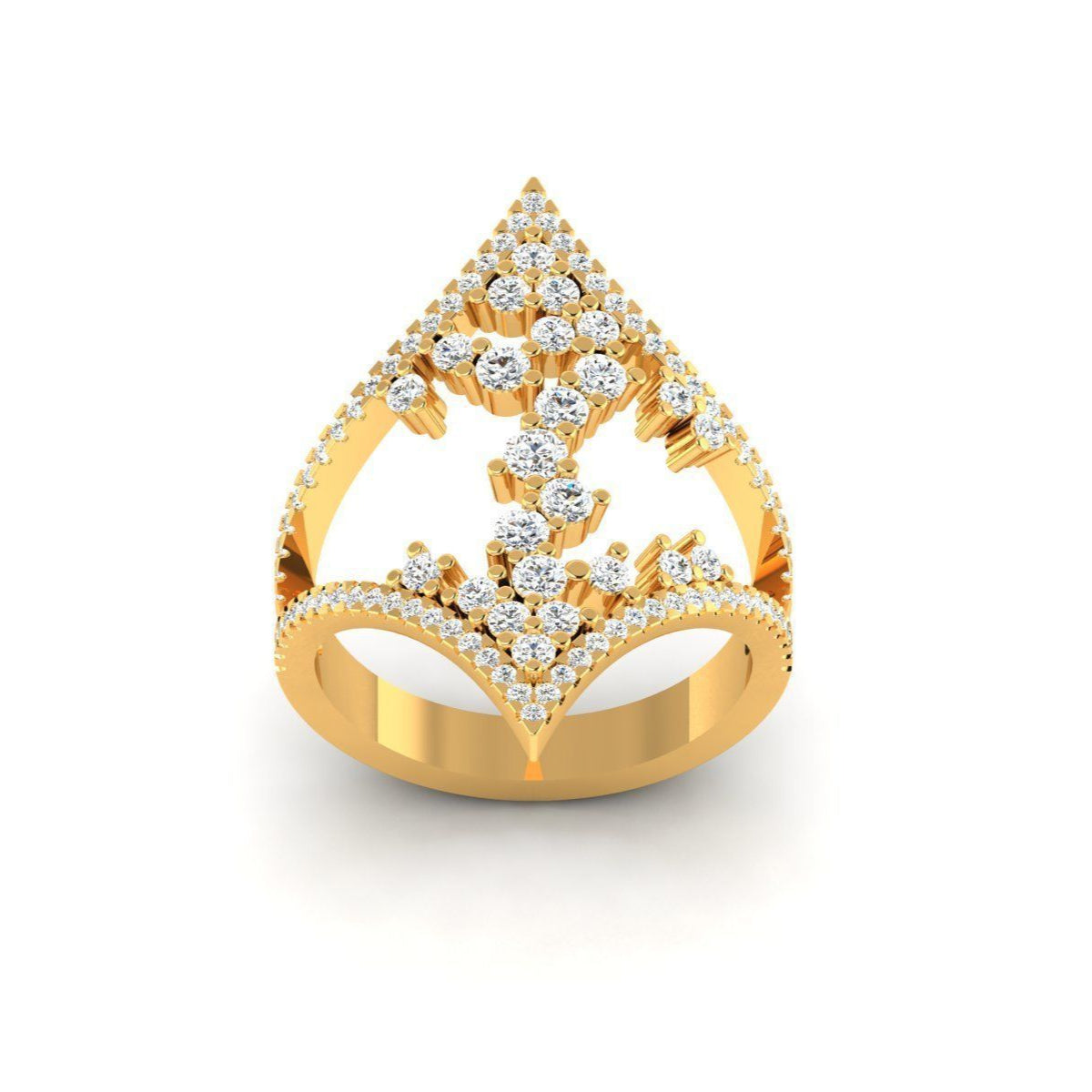 Alora Diamond Ring in gold with a striking pointed silhouette, featuring an intricate openwork design and sparkling diamonds for a regal and elegant look.