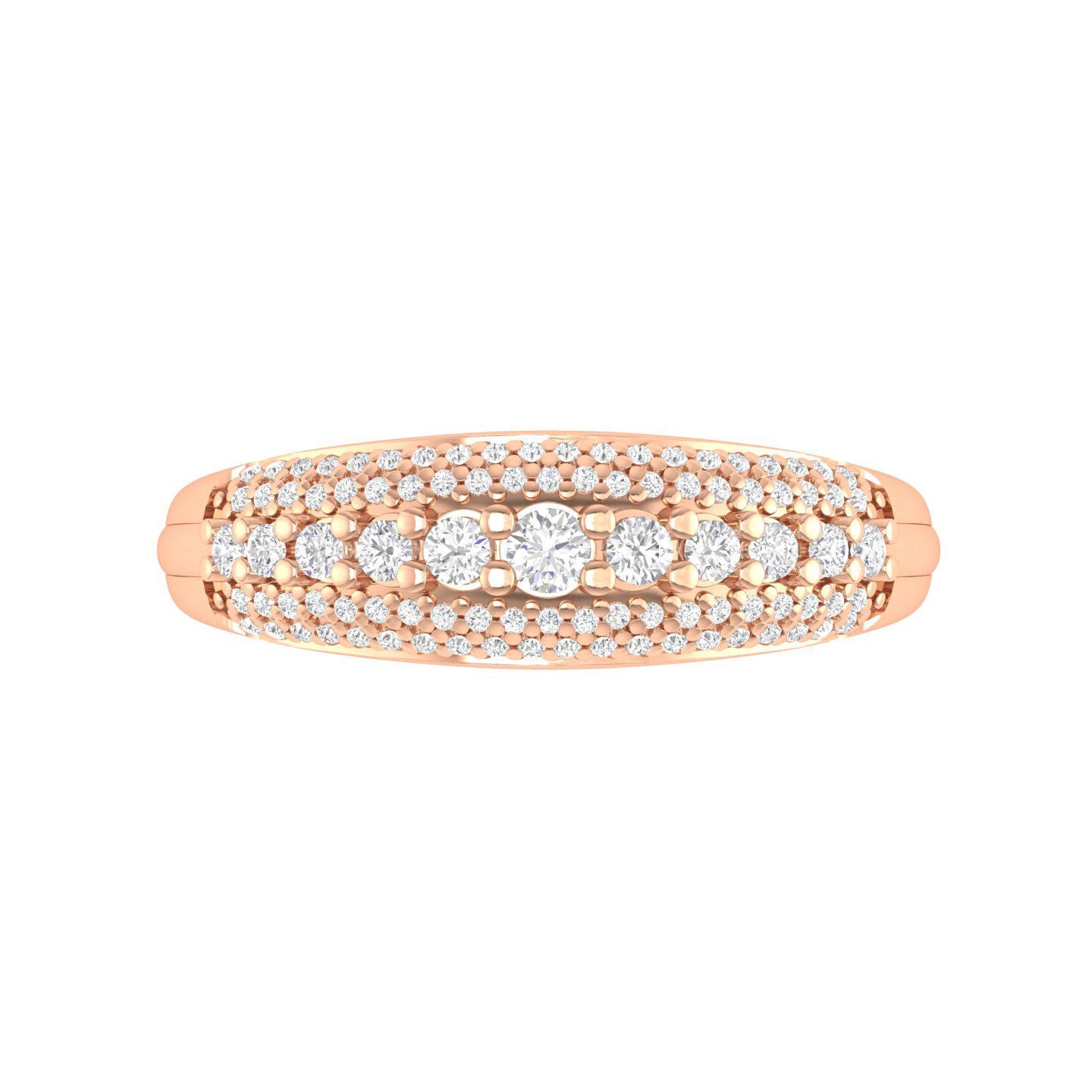 Serena Diamond Ladies Ring in gold with a central row of larger diamonds surrounded by two rows of sparkling accent diamonds for a radiant look.