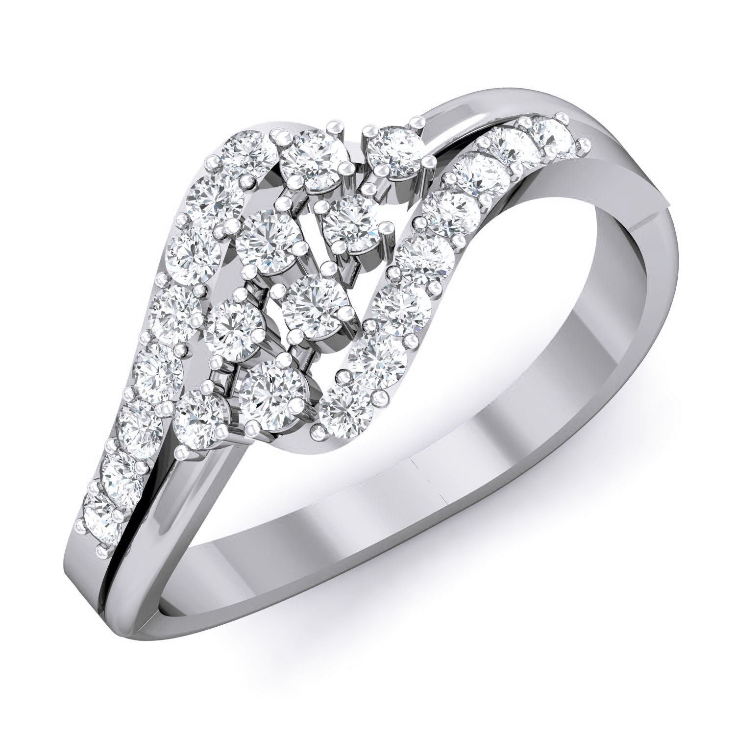 Cora Diamond Ladies Ring with a cluster of diamonds and a sleek metal band featuring an amazing design.