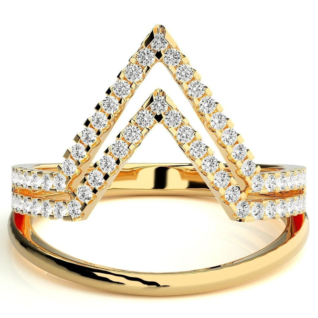 Ann Diamond Ring with a V-shaped double-row diamond design set in gold for a bold and contemporary look.