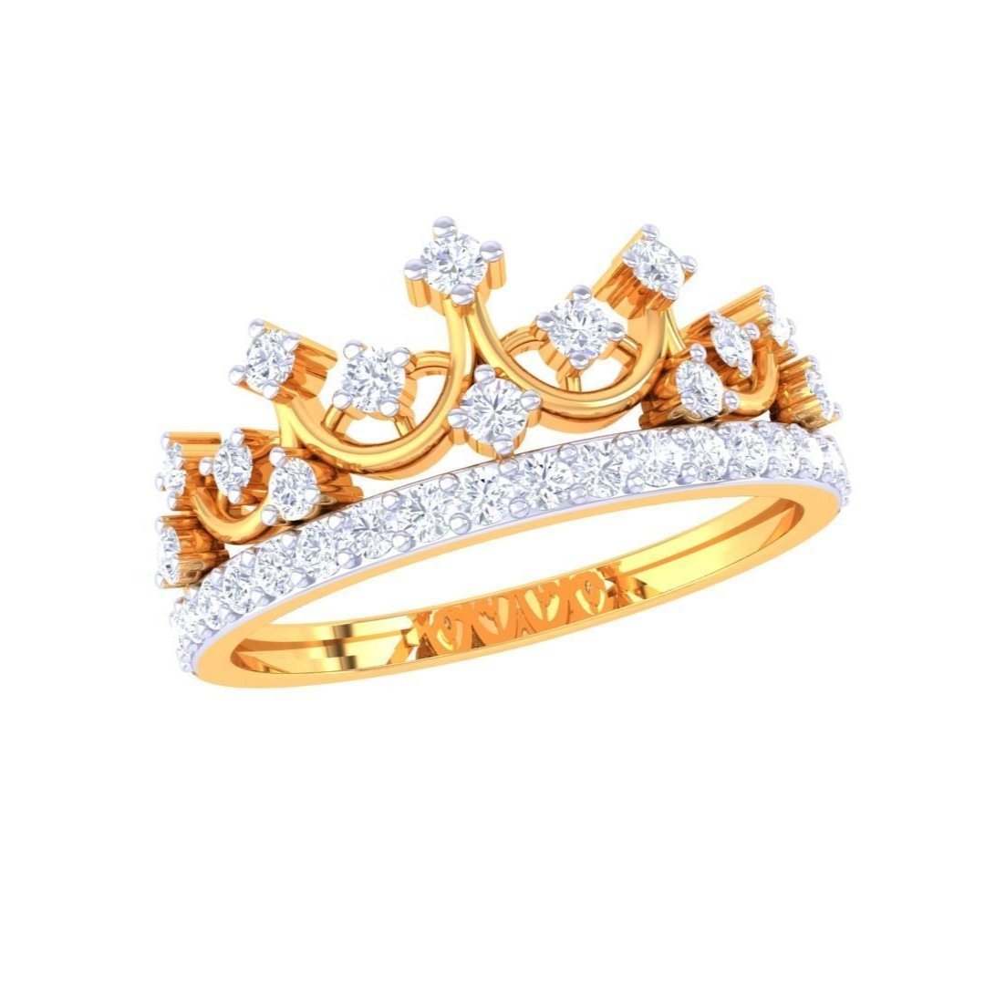 Amelia Diamond Ladies Ring in gold with round-cut diamonds, featuring intricate curves and sparkling details for a sophisticated look.