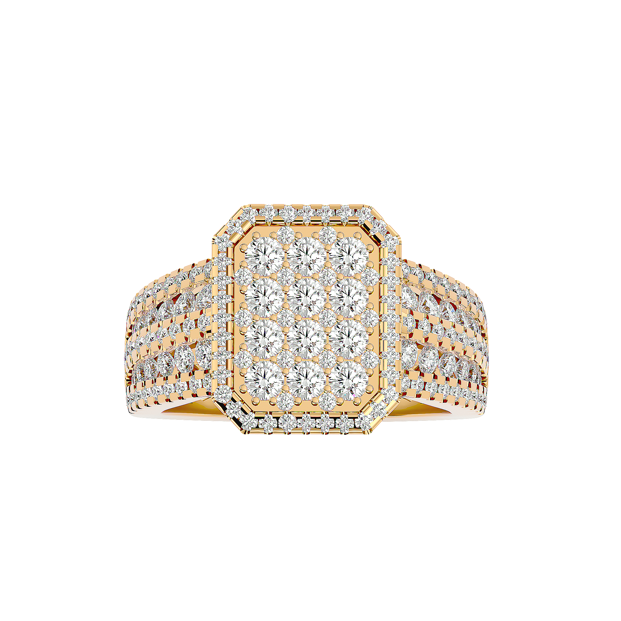 Gold Melrose Diamond Men’s Ring with pavé-set round diamonds in a rectangular frame.