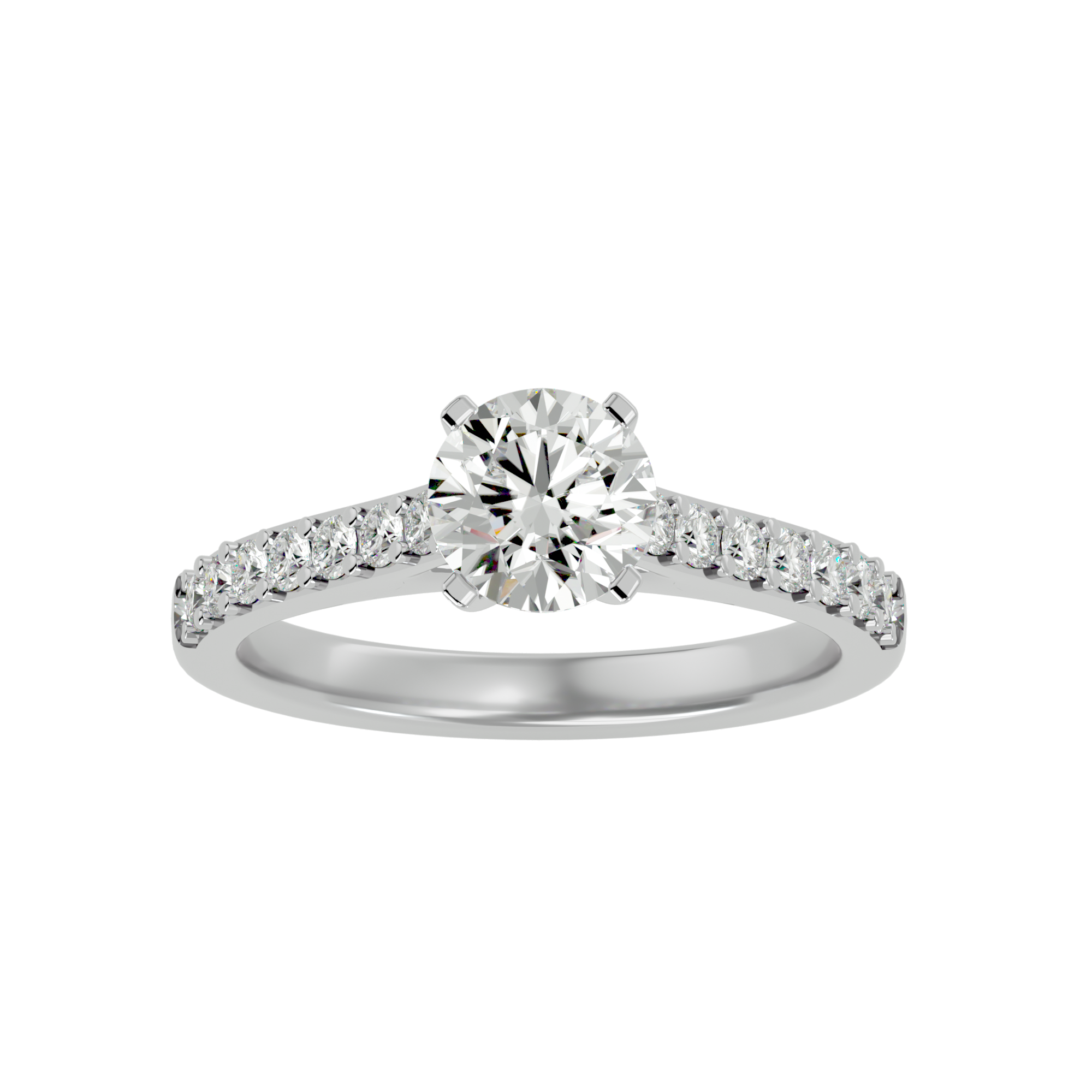 Audrey Diamond Solitaire Ring with a round-cut diamond centerpiece and gold band adorned with sparkling accent diamonds.