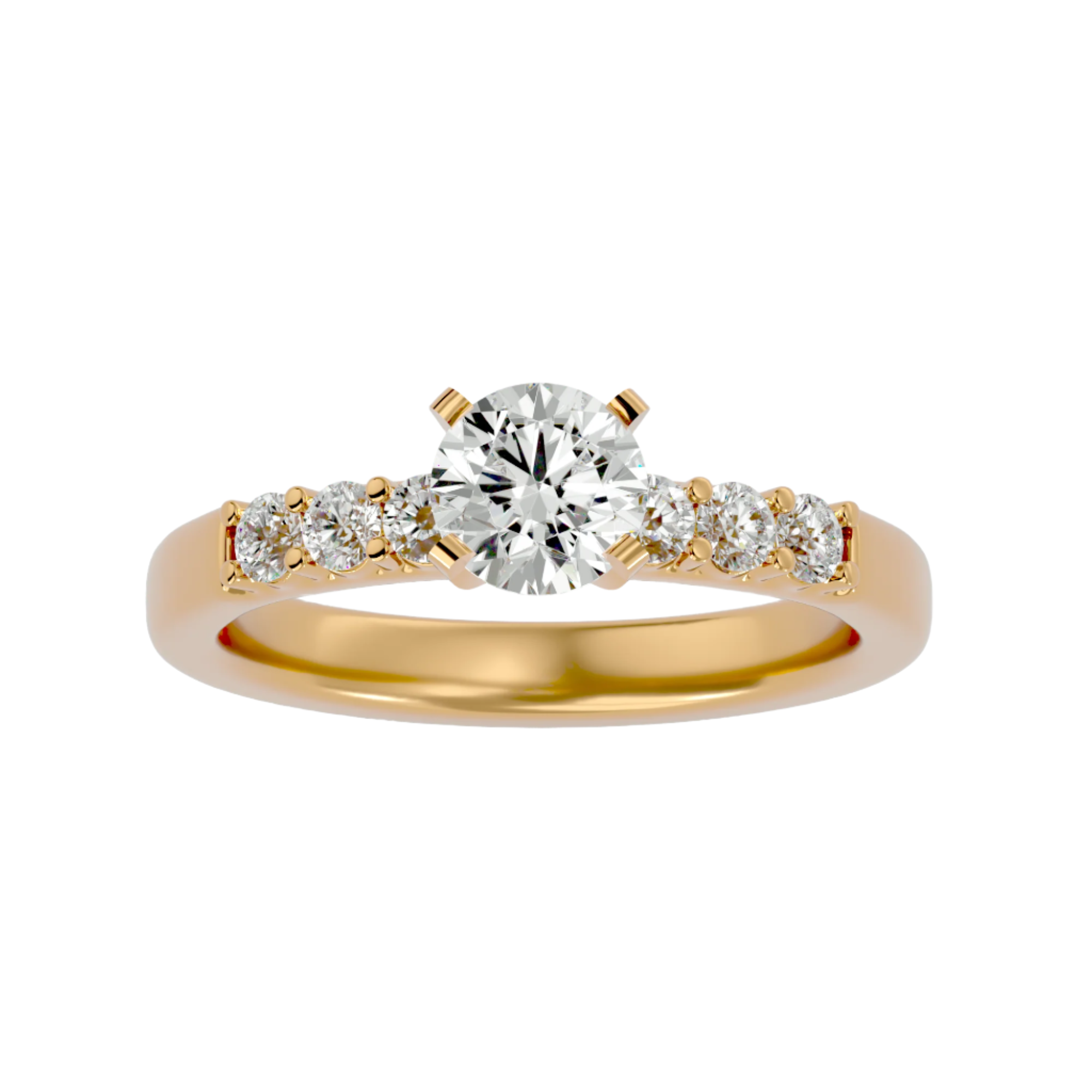 Gwyneth Diamond Solitaire Ring with a round brilliant-cut diamond in a gold band.