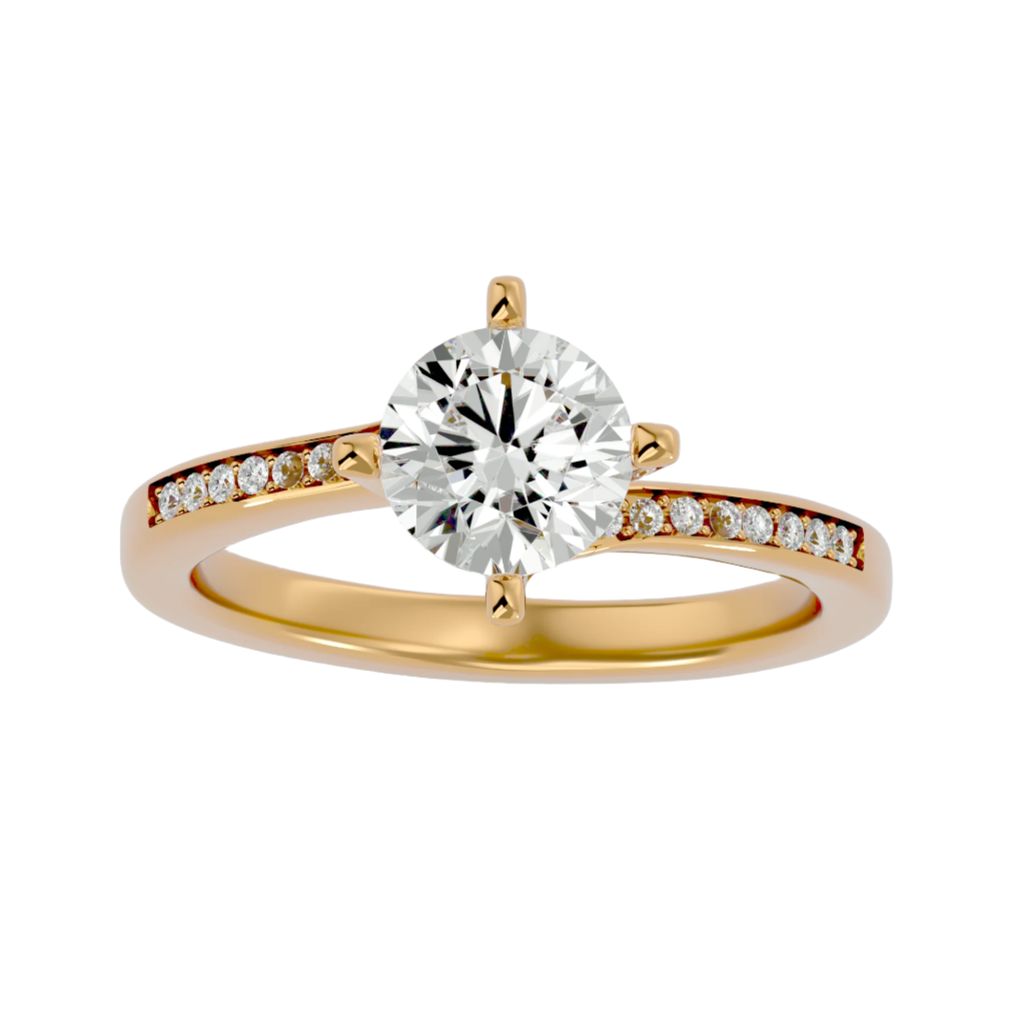 Trinity Diamond Solitaire Ladies Ring in gold with a round-cut solitaire diamond and diamond-accented band for a sophisticated look.