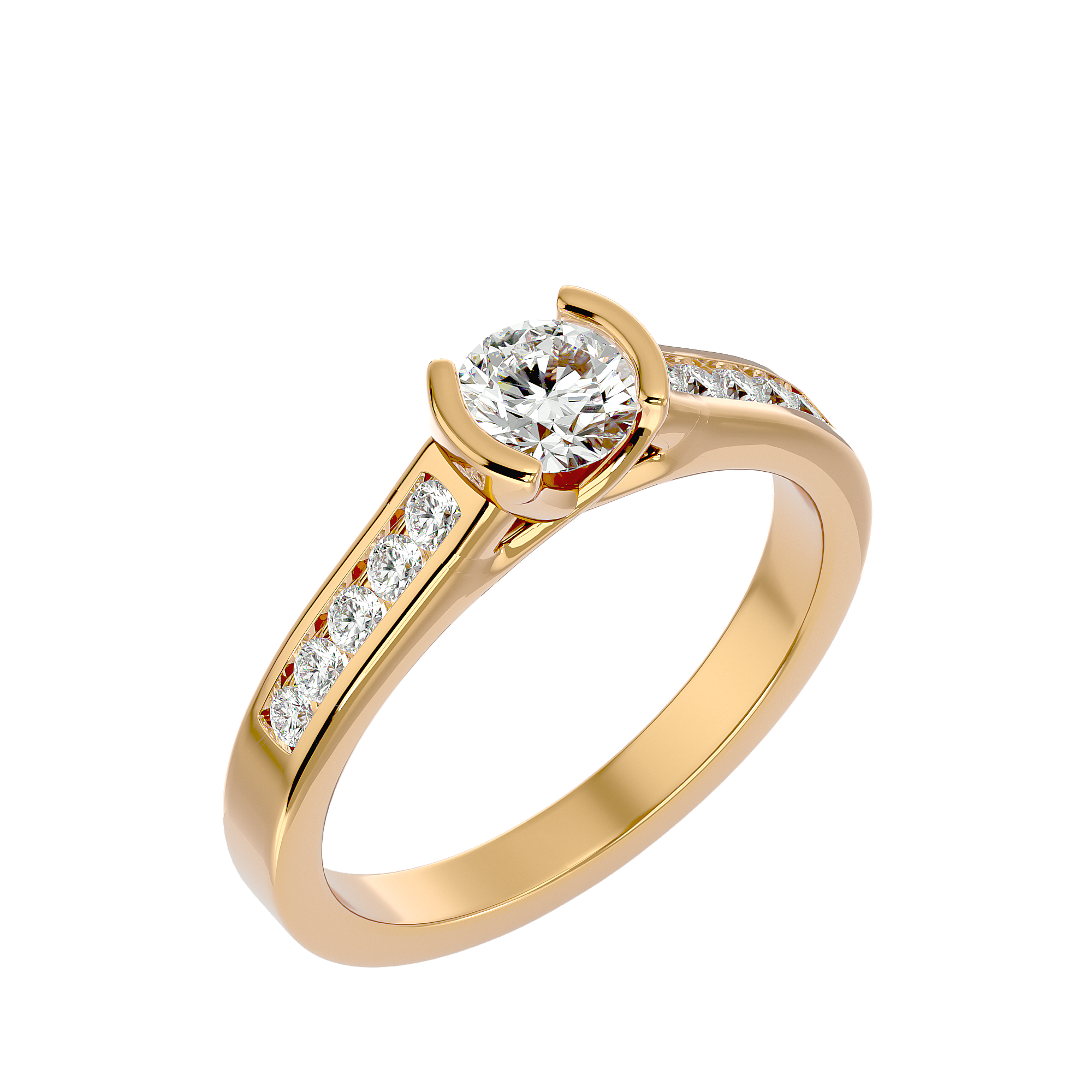 Addison Diamond Ring with a round-cut diamond and pave-set diamond accents in a gold band.
