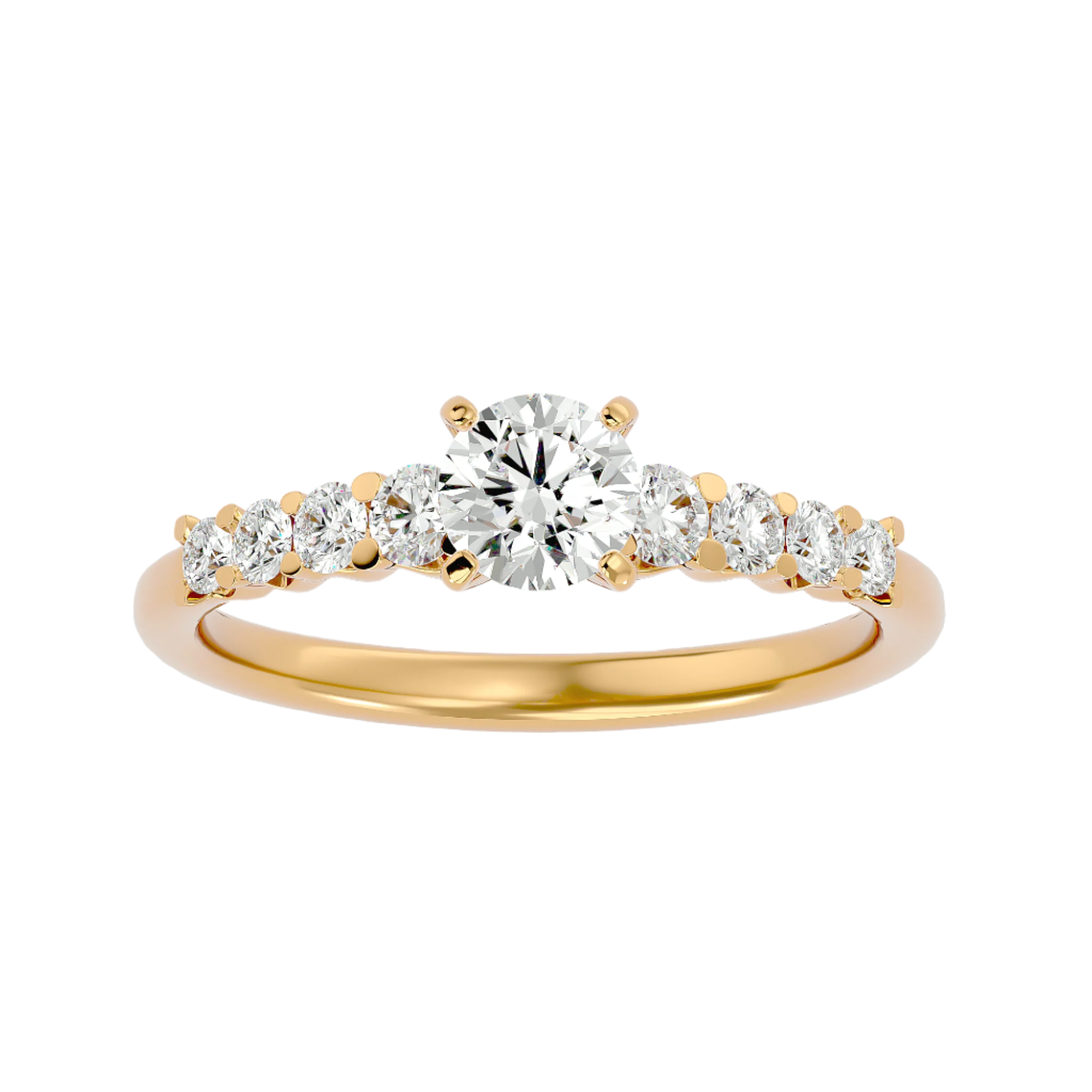 Lucinda Diamond Solitaire Ring with a single diamond set on a gold band.