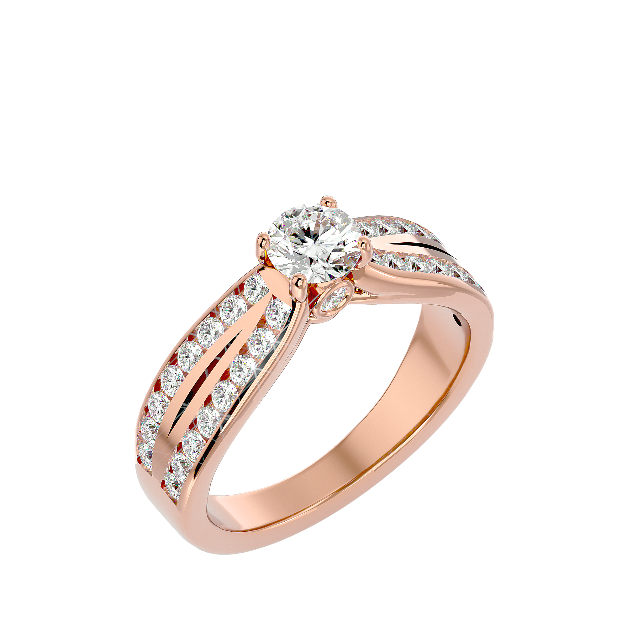 Marielle Diamond Solitaire Ring with a scalloped halo setting, featuring a center diamond and an intricate gold band.