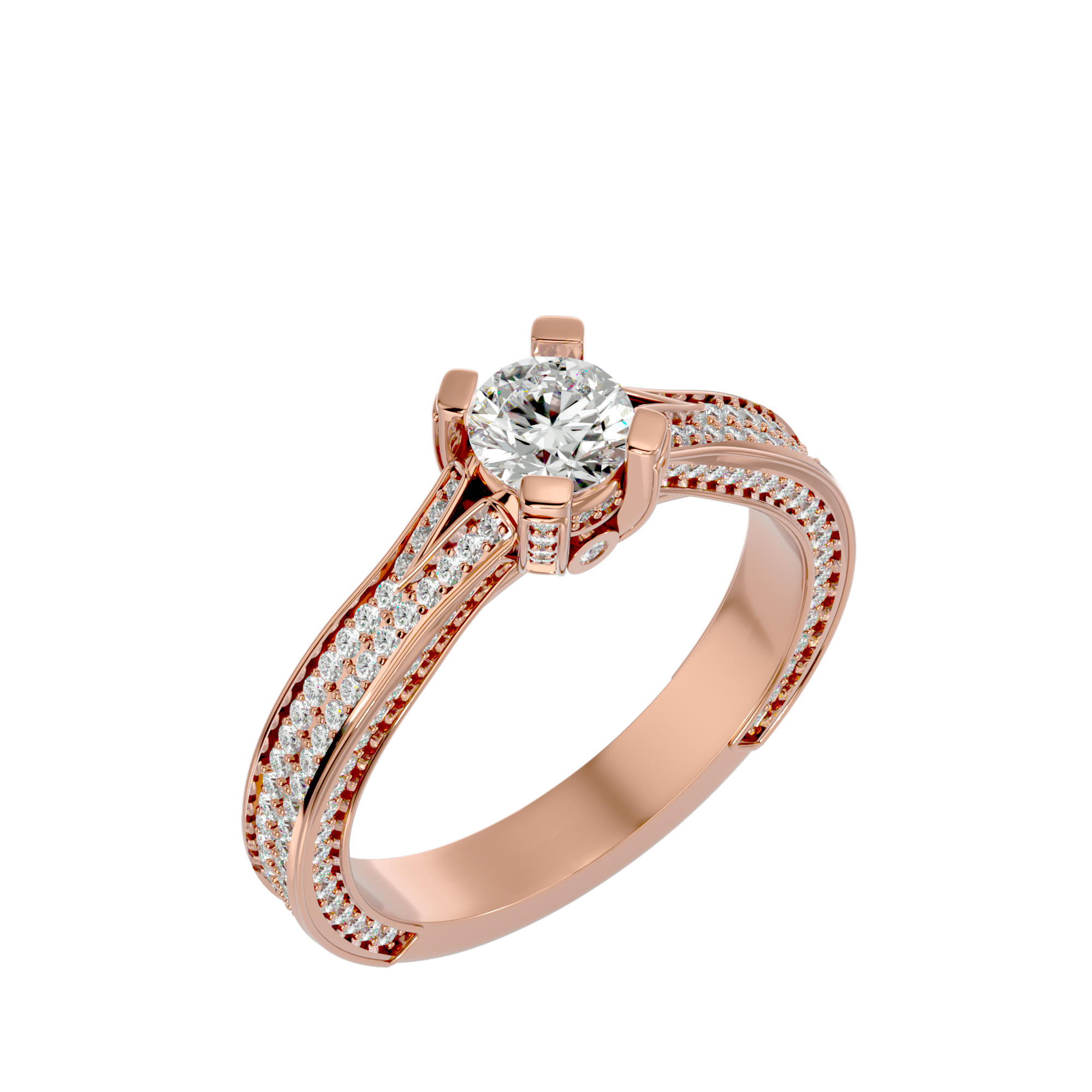 Samantha Diamond Solitaire Ring with a round-cut diamond and a diamond-accented band.