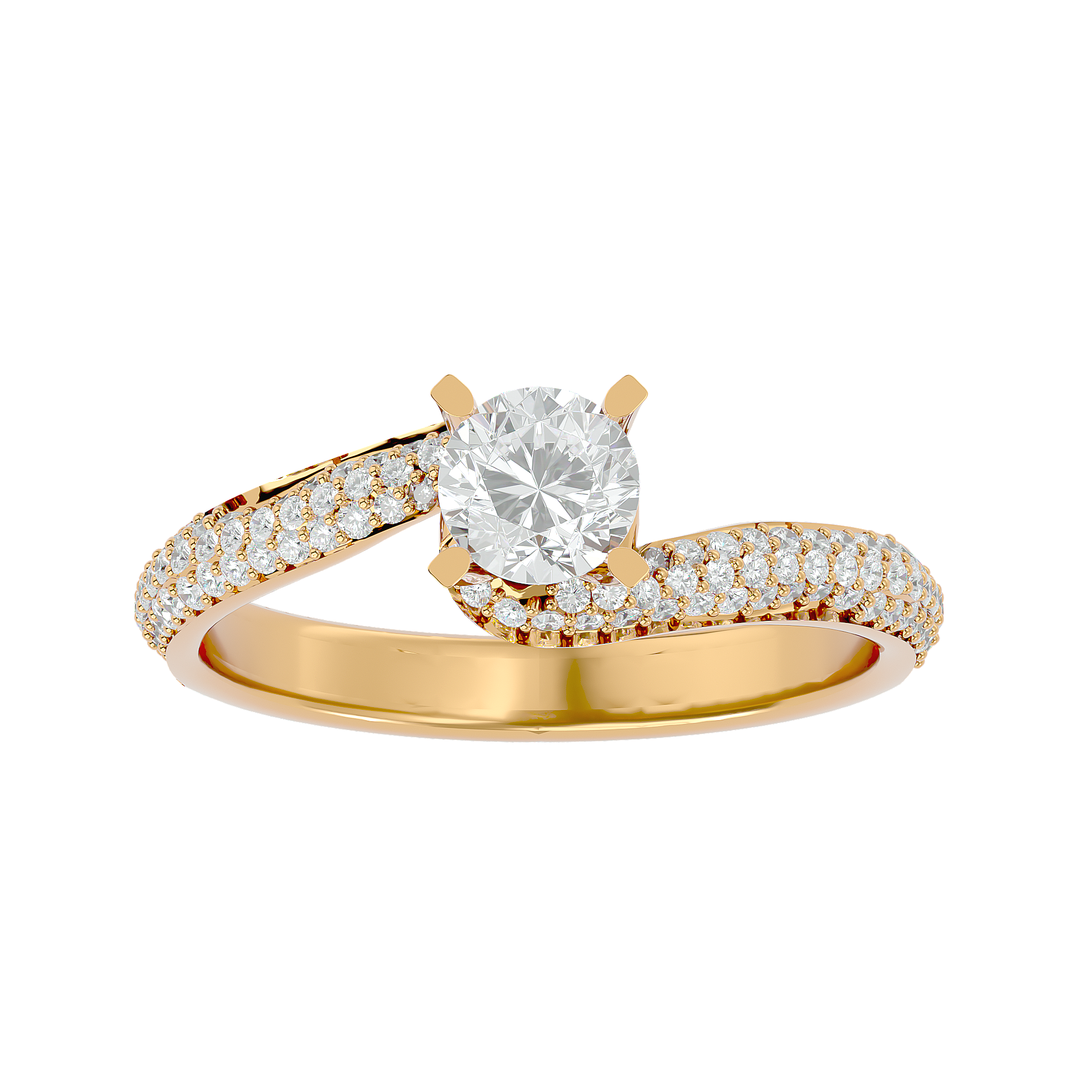 Anais Diamond Solitaire Ring with a brilliant-cut diamond in a crossover gold band.