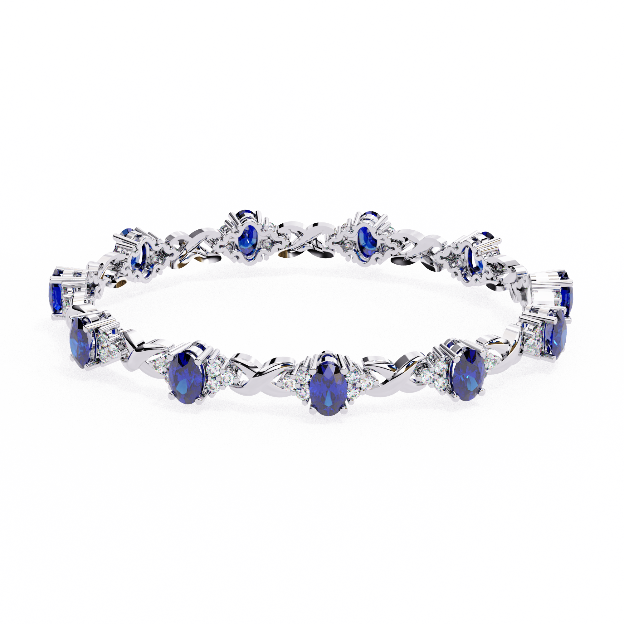 Zavian Diamond Bracelet featuring oval-cut blue sapphires and diamond accents in a gold setting, designed for timeless elegance and luxury.
