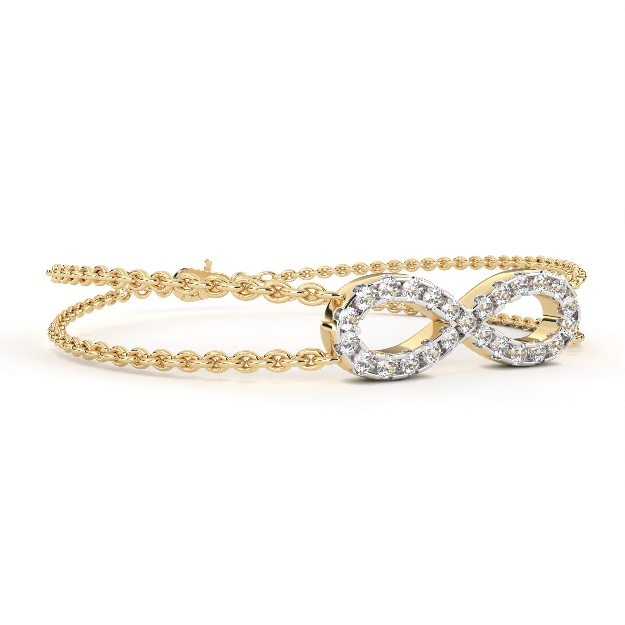 Zoella Diamond Bracelet with an elegant infinity design in gold, adorned with sparkling diamonds for timeless beauty.