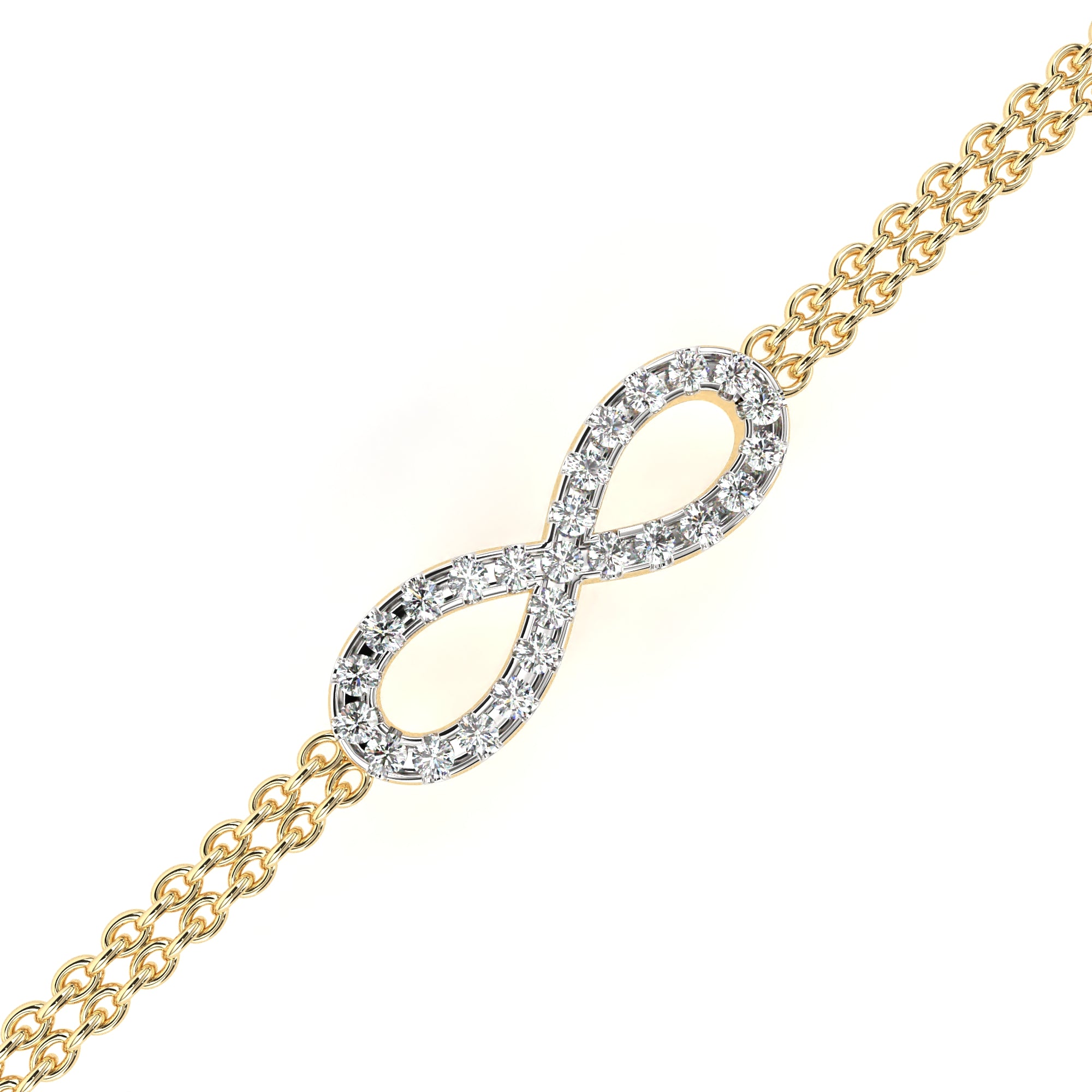 Zoella Diamond Bracelet with an elegant infinity design in gold, adorned with sparkling diamonds for timeless beauty.