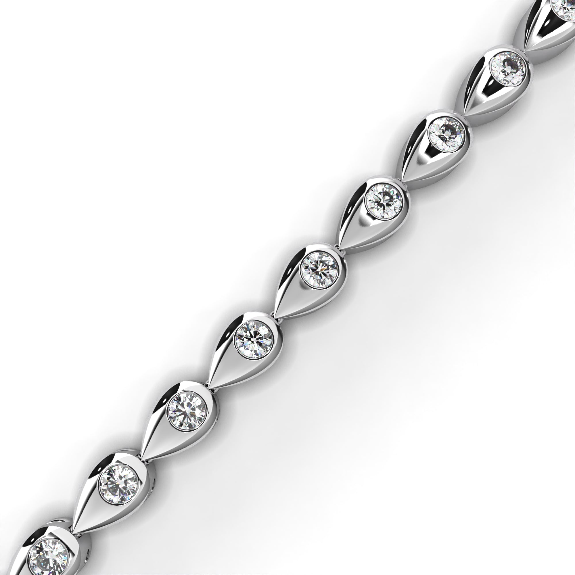 Arista Diamond Bracelet in white gold, featuring teardrop-shaped links with round-cut diamonds for a sleek and modern elegance.
