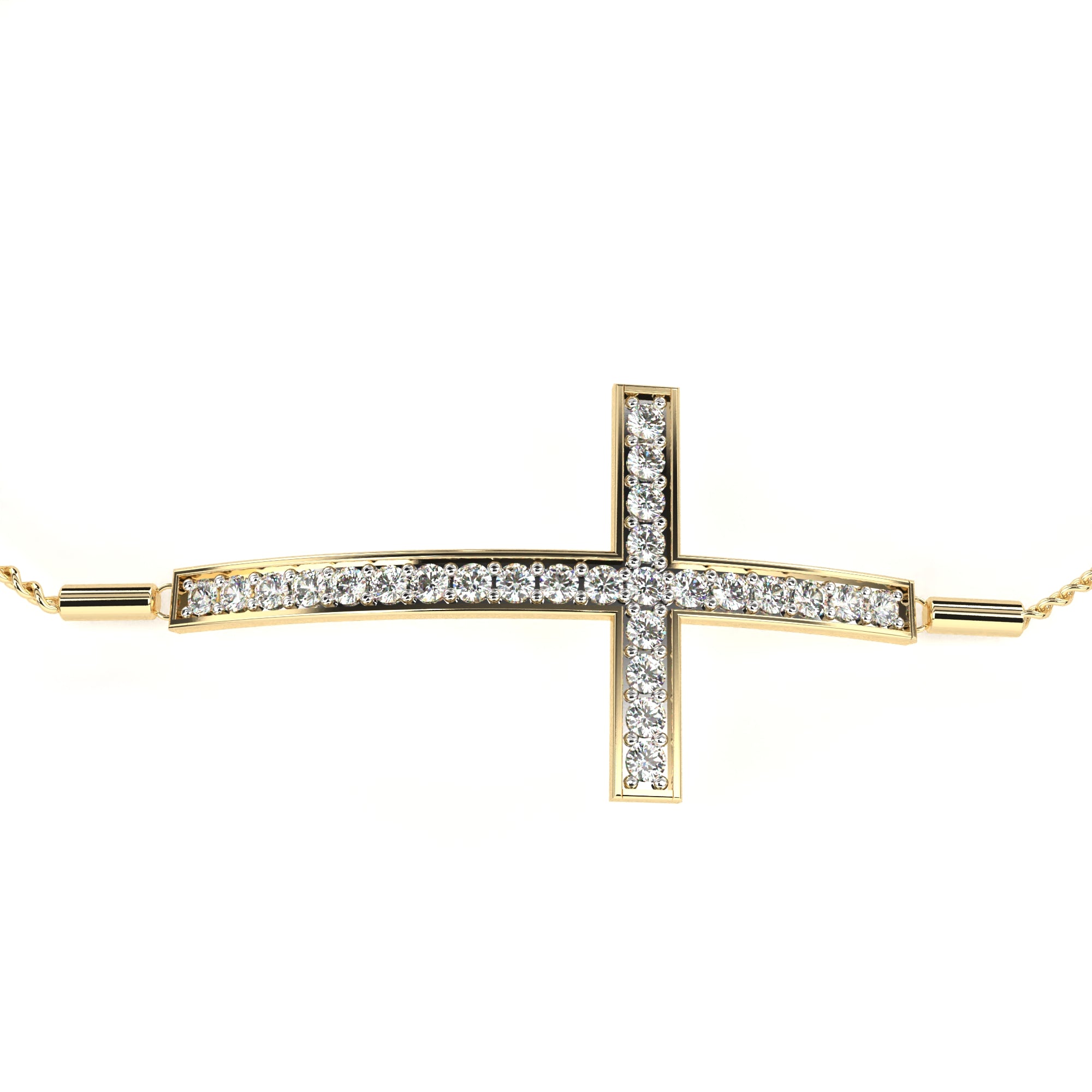 Elegant Iris Diamond Cross Bracelet in gold with sparkling diamonds, featuring an adjustable chain for a perfect fit.