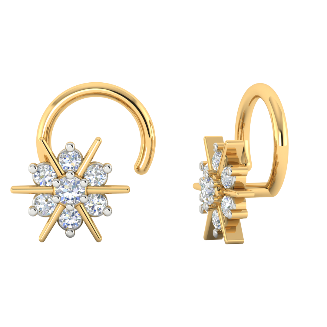 Skylar Diamond Nosepin with a sunburst design featuring a cluster of diamonds.