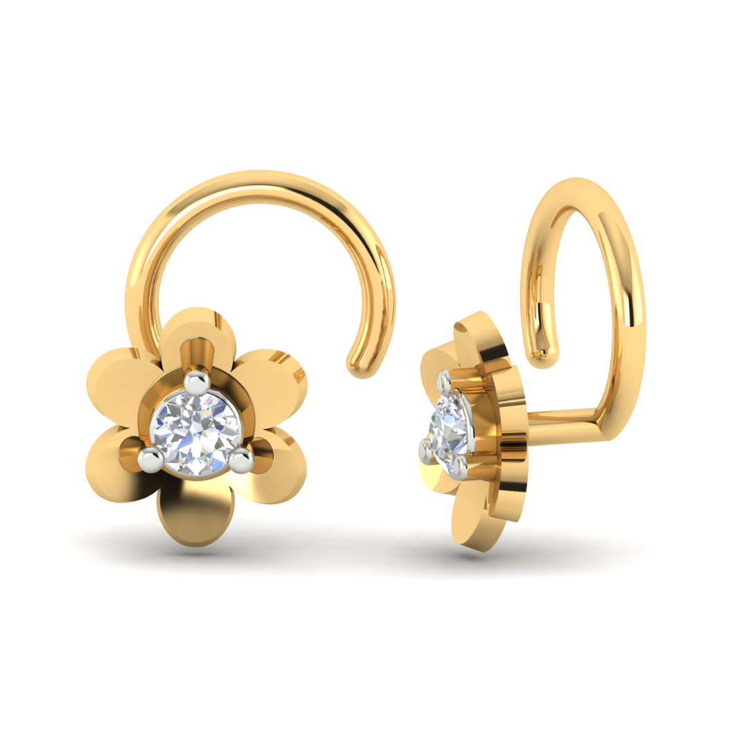 Aurora Diamond Nosepin with a floral design featuring a central diamond.