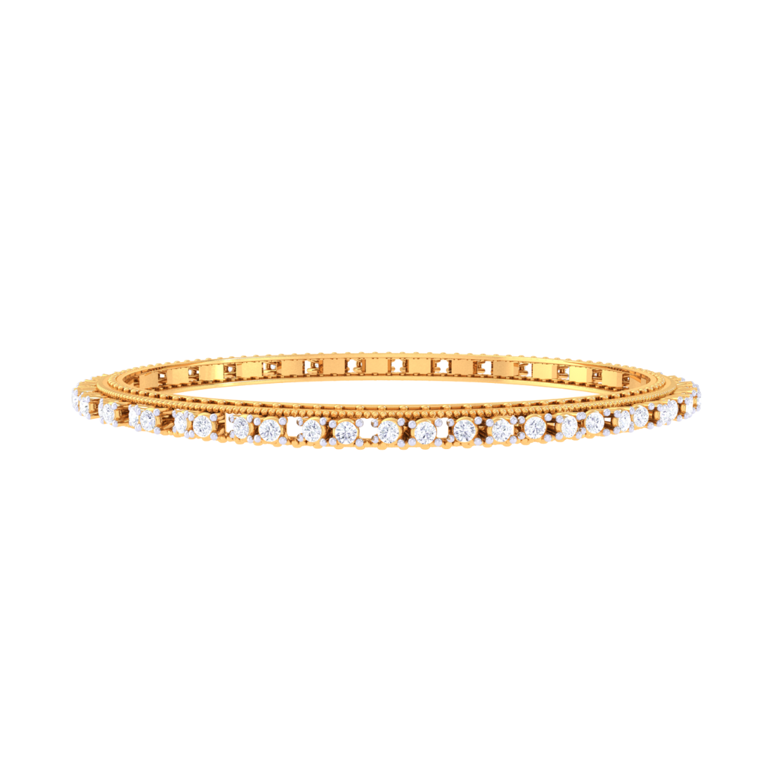 Camila Diamond Bangles: Gold bands with a continuous row of sparkling diamonds.
