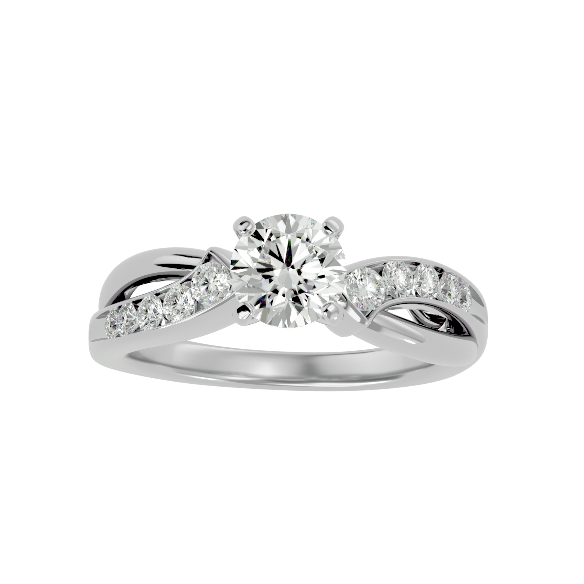 Artemis Solitaire Ring with a bypass setting, featuring a solitaire diamond and a diamond-accented band.