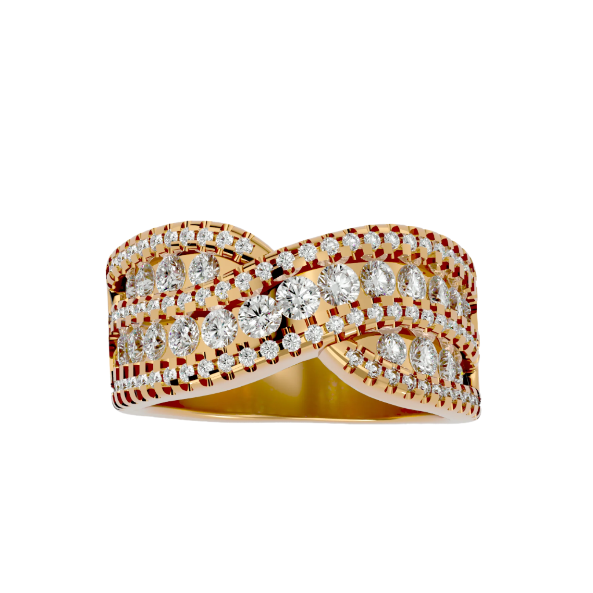 Luciana Diamond Wedding Band in gold with a crisscross diamond design.