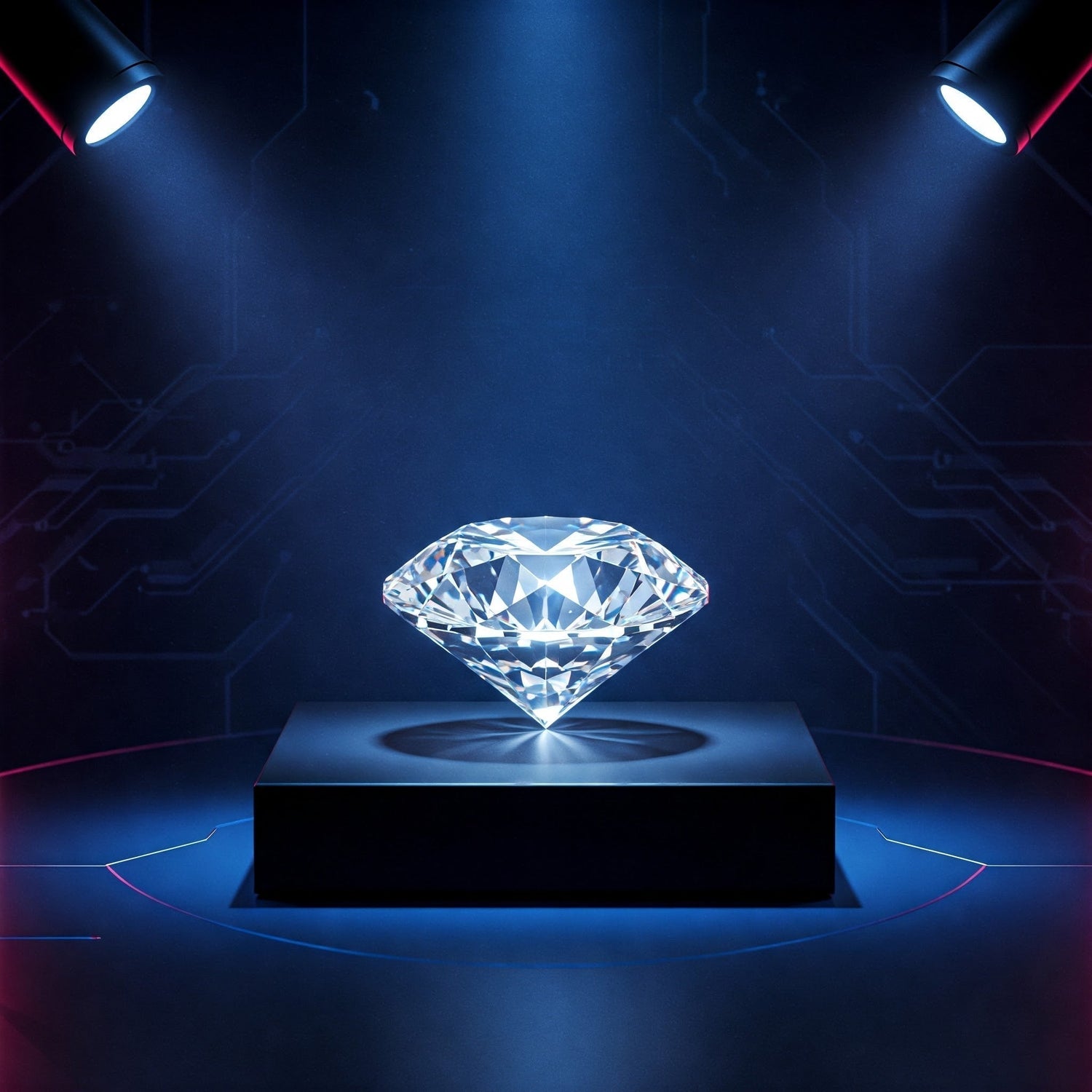 Luxury Lab-Grown Diamond : Brilliant-cut diamond illuminated in a high-tech setting.