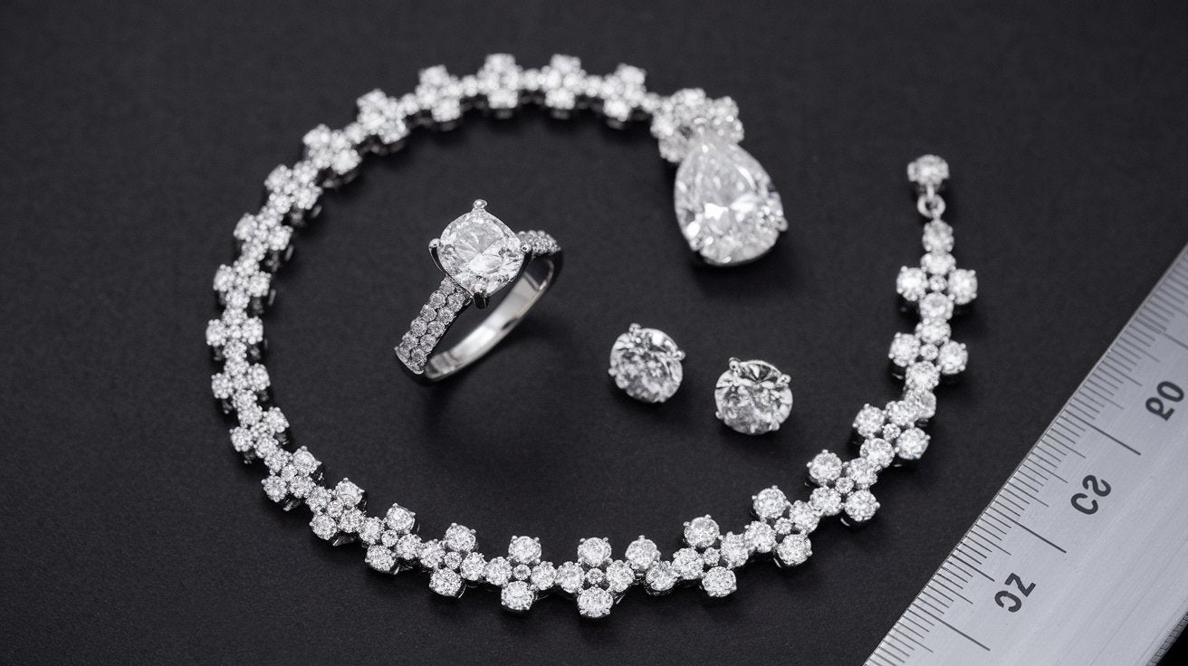 Luxury diamond jewelry set with sparkling lab-grown diamonds and intricate designs