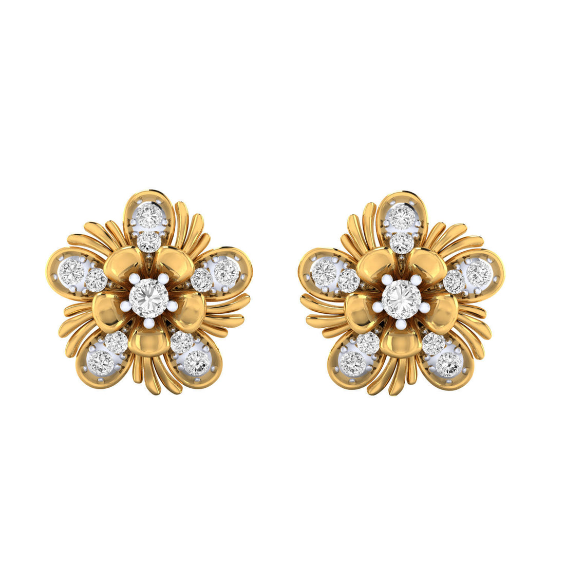 Madalynn diamond earrings with gold flower-inspired design featuring shimmering diamonds on the petals and center for a luxurious touch.