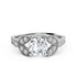 Vintage-inspired lab-grown diamond ring with a round-cut solitaire center stone, accented by marquise-shaped design milgrain detailing on the band.
