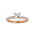 Cosmia Diamond Solitaire Ladies Ring with a princess-cut diamond and round diamond accents on a rose gold band.