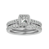 Princess-cut diamond ring with dual diamond-studded bands in gold setting, featuring a halo of shimmering diamonds for added brilliance.